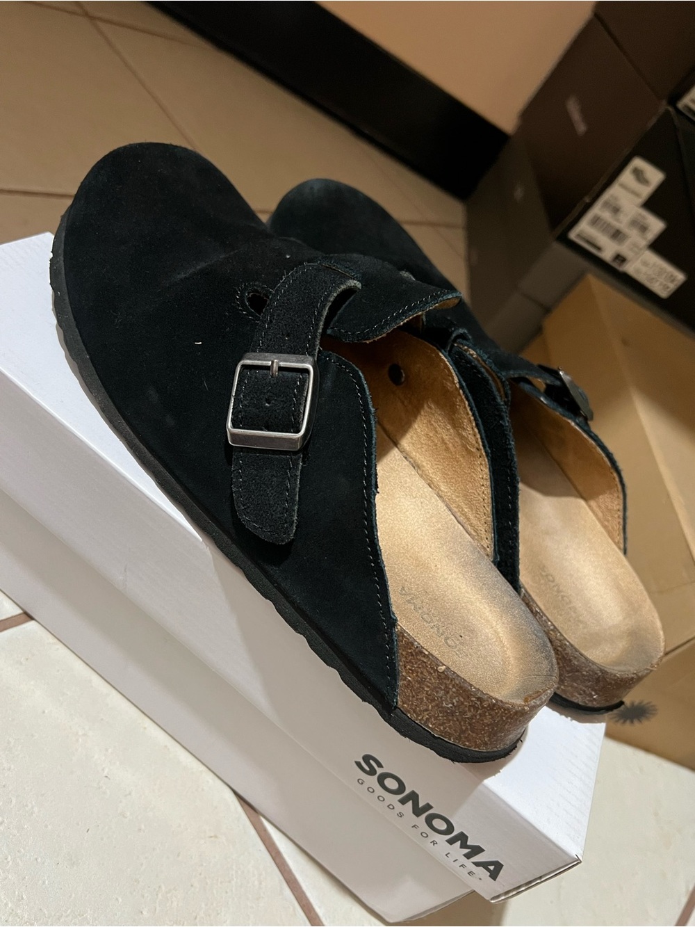 Sonoma Black Suede Adjustable Clog Sandals